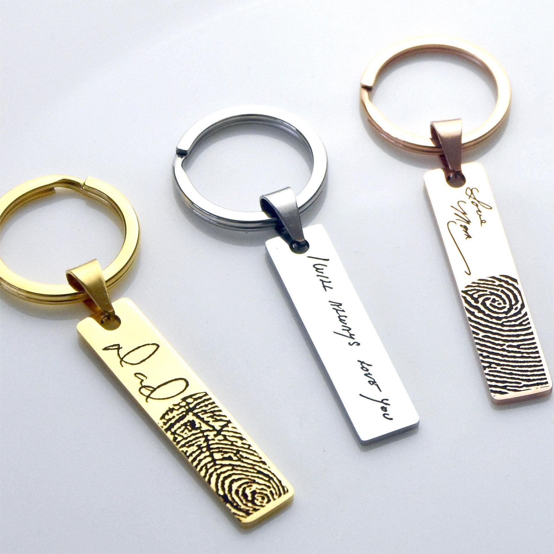 Personalized Custom Engraved Fingerprint Keyring Keychain stainless steel for Fathers Day Gifts