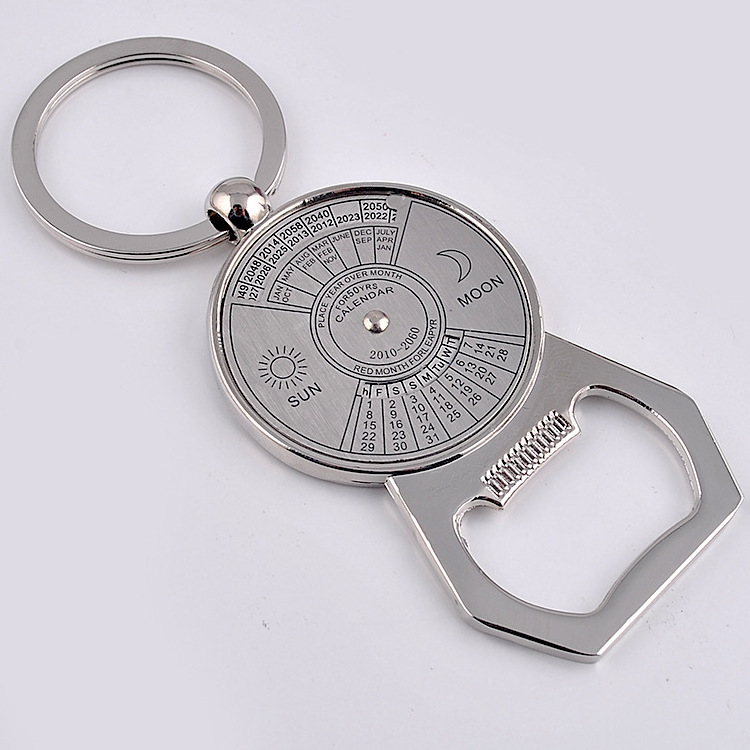 Perpetual Calendar Keychain Bottle Opener Key Ring logo can be laser printed on the back