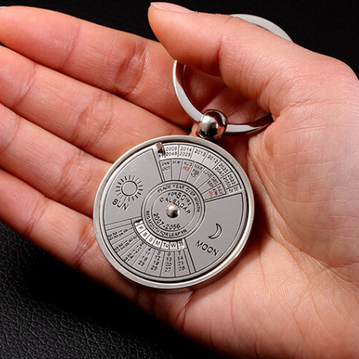 Perpetual Calendar Keychain Bottle Opener Key Ring logo can be laser printed on the back