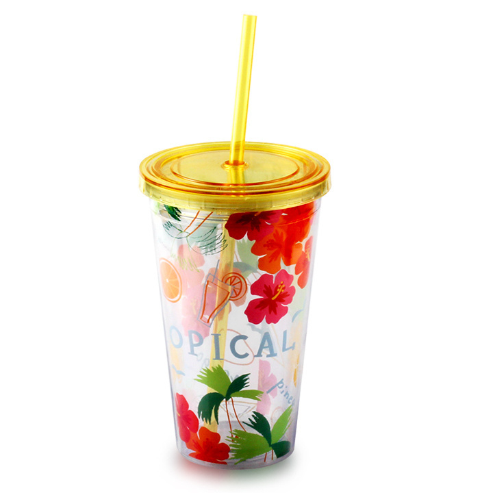 Cold drink promotional gift plastic tumbler with straw with custom logo