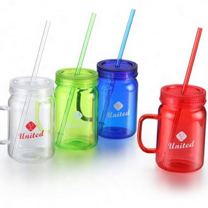 Koi 16 OZ Square Mason Jar Mugs with Handles Lids and Straws Clear Candy Jar Drinking Glasses for Kids Adults Party Daily Use