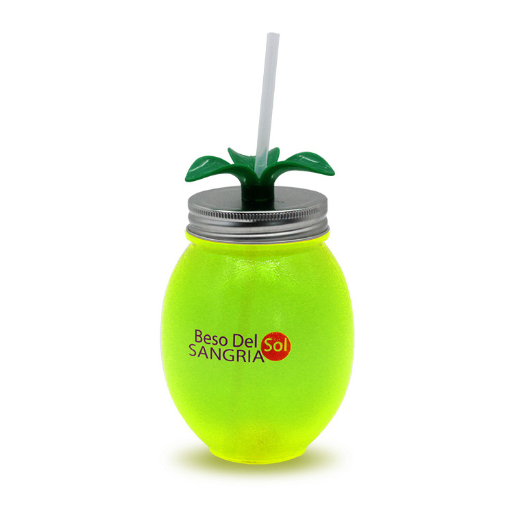 Koi 16 oz Plastic Lemon Shape Cup with Straw for Party