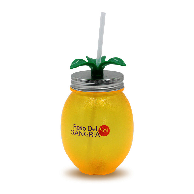 Koi 16 oz Plastic Lemon Shape Cup with Straw for Party