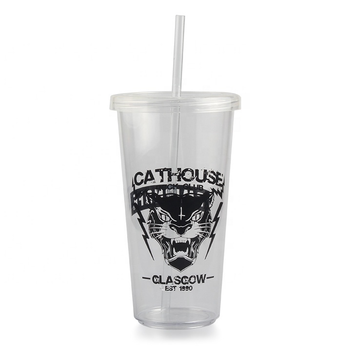 Cold drink promotional gift plastic tumbler with straw with custom logo