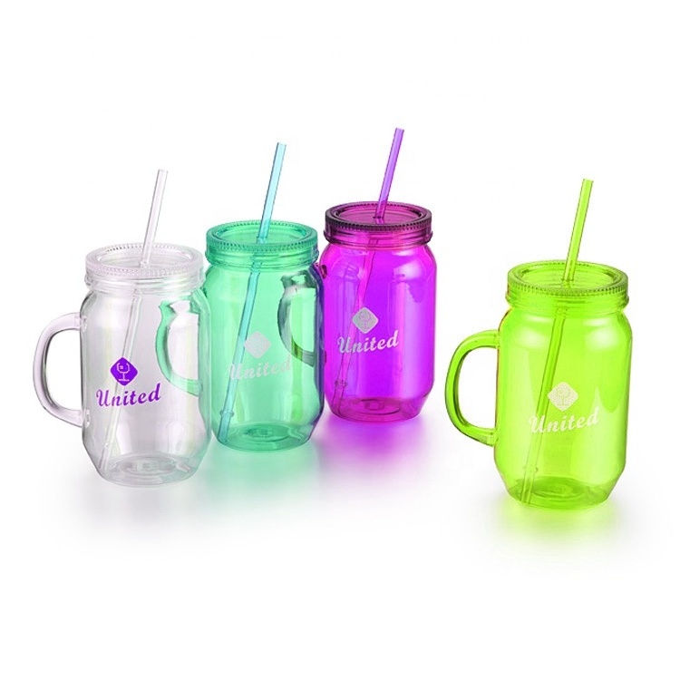 Big Capacity BPA Free Customized 26oz Plastic Mason Jars Wide Mouth With Handle And Lid