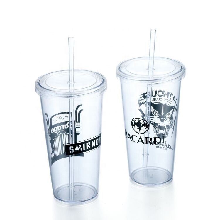 Cold drink promotional gift plastic tumbler with straw with custom logo