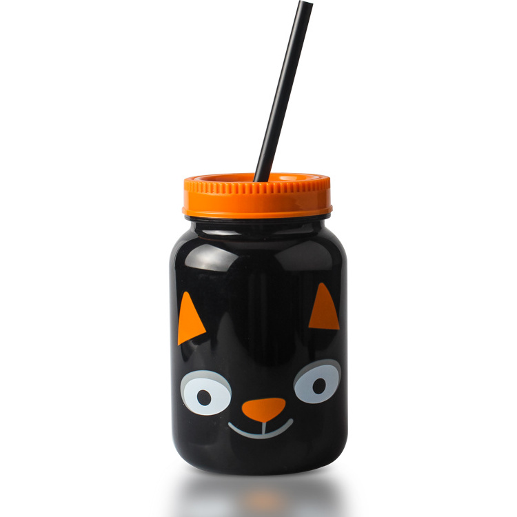 24 OZ Orange Color Plastic Mason Jar for Halloween  Party and Events Plastic Drinking Jar with Lid and Straw