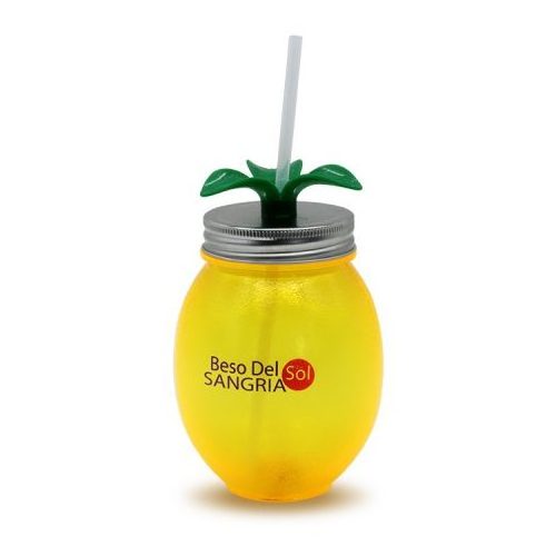 Koi 16 oz Plastic Lemon Shape Cup with Straw for Party