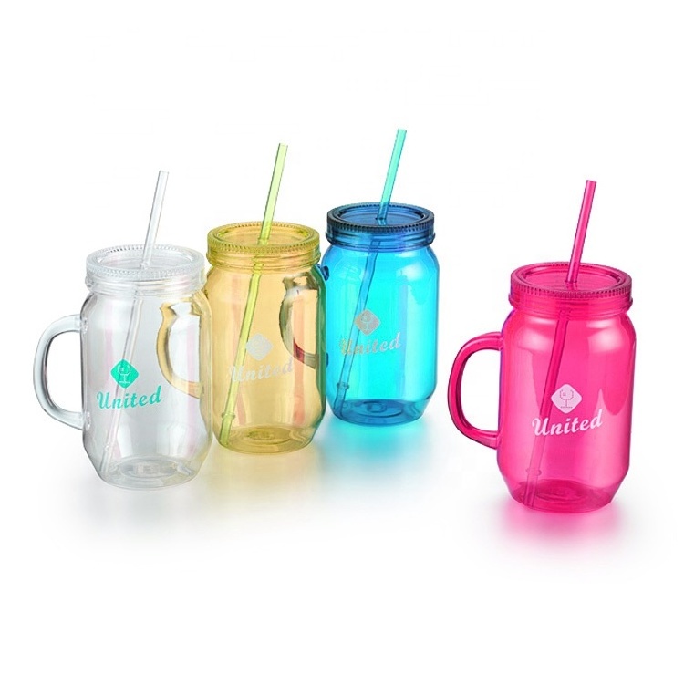 Big Capacity BPA Free Customized 26oz Plastic Mason Jars Wide Mouth With Handle And Lid