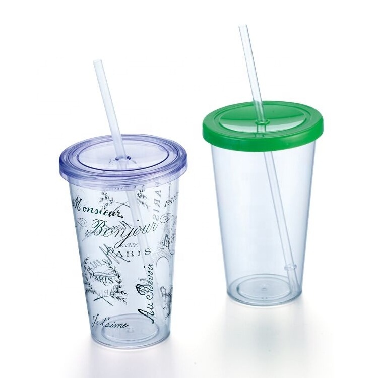 Cold drink promotional gift plastic tumbler with straw with custom logo