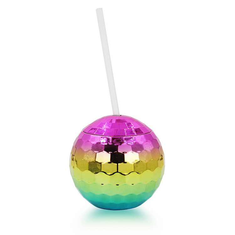 20 OZ BPA Free Plastic Cocktail Drinking Tumbler Disco Ball Cup with Lid and Straw for Wedding and Party