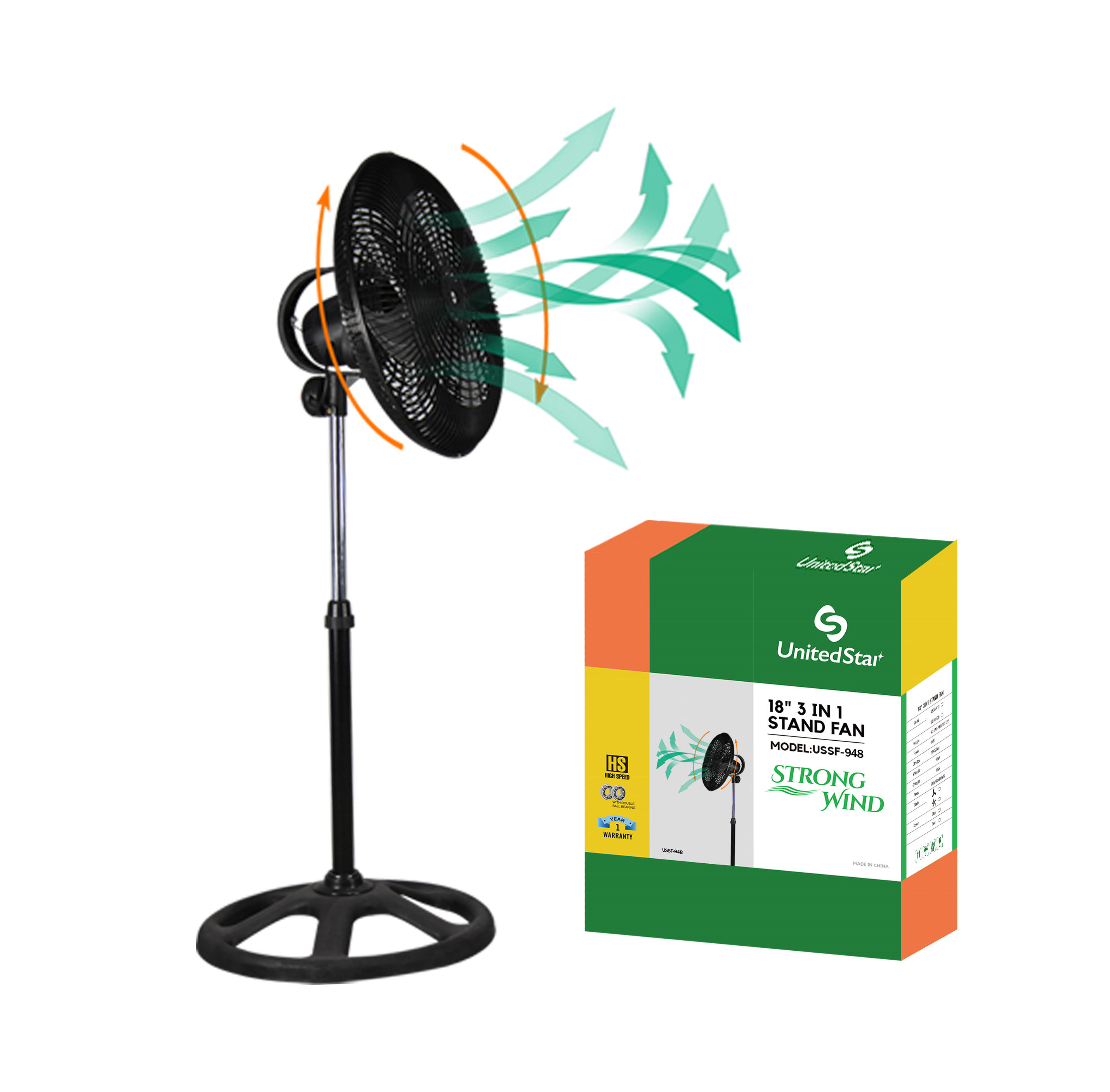 18 inch stand fan 3in1 with 360 degree oscillation ventilador pedestal fan