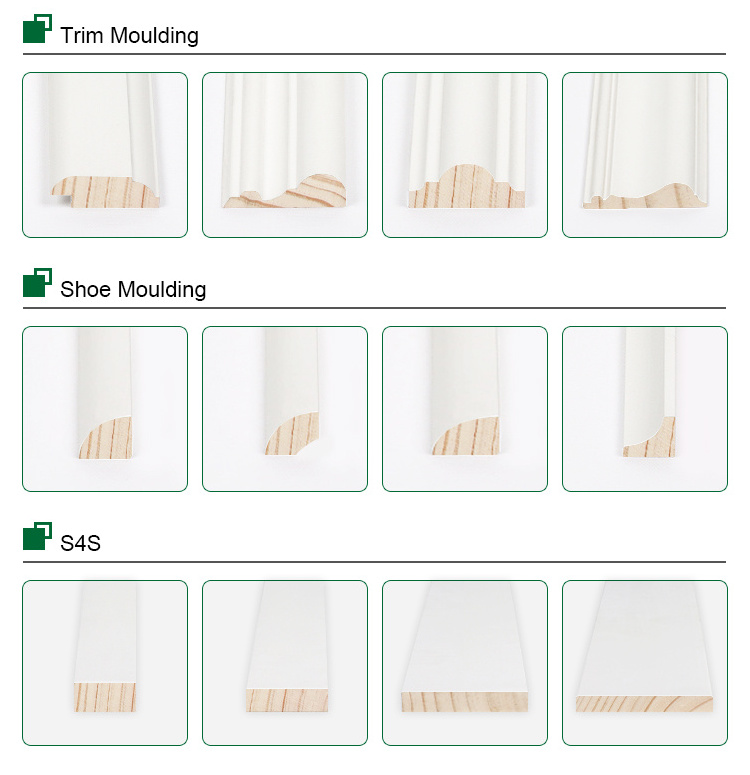 Mdf Wood Pine Mouldings White Primed Baseboard Waterproof Mouldings Interior Decoration Painted Mouldings Skirting Base Board