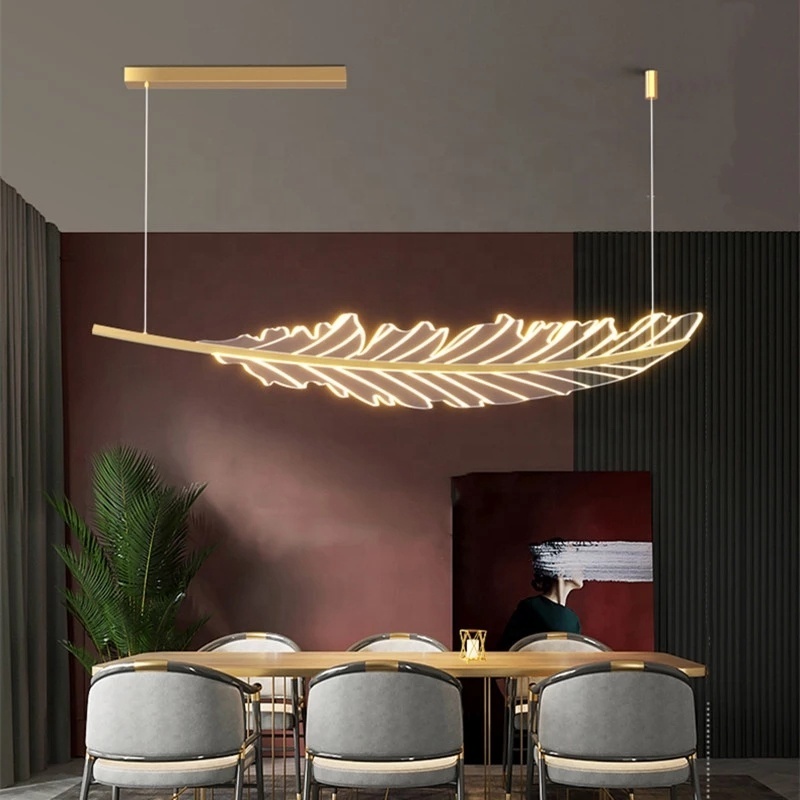 Modern Leaf-Shaped Chandelier Nordic Living Dining Table Coffee Shop Kitchen Island Hanging Light Golden Dining Room LED Fixture