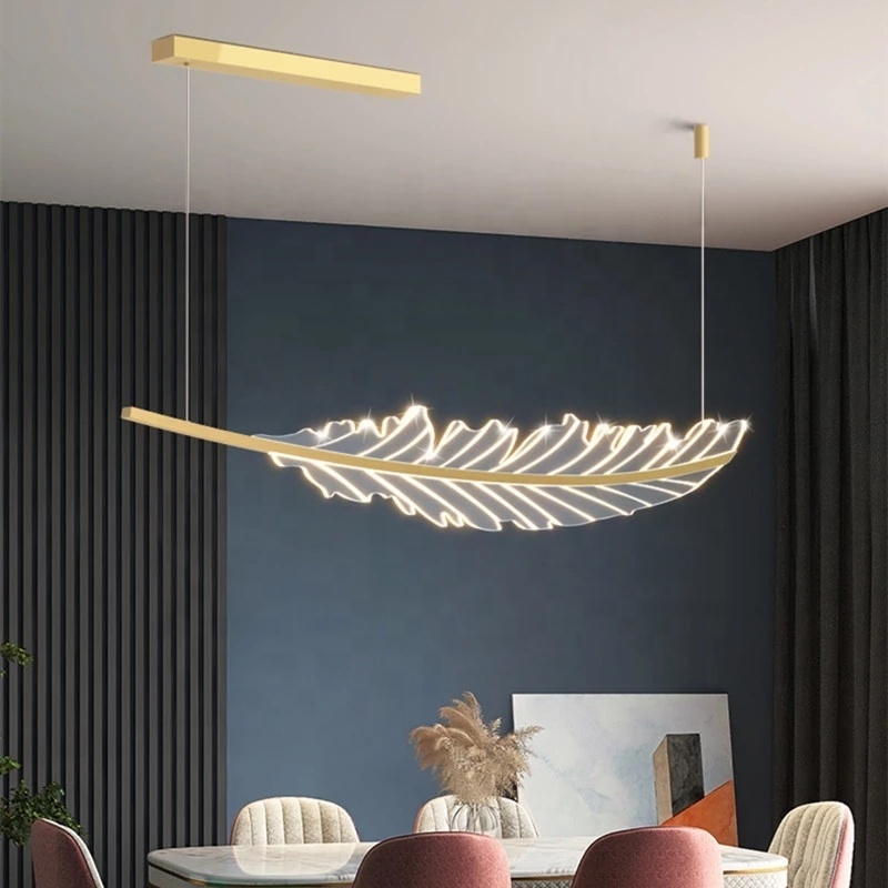 Modern Leaf-Shaped Chandelier Nordic Living Dining Table Coffee Shop Kitchen Island Hanging Light Golden Dining Room LED Fixture