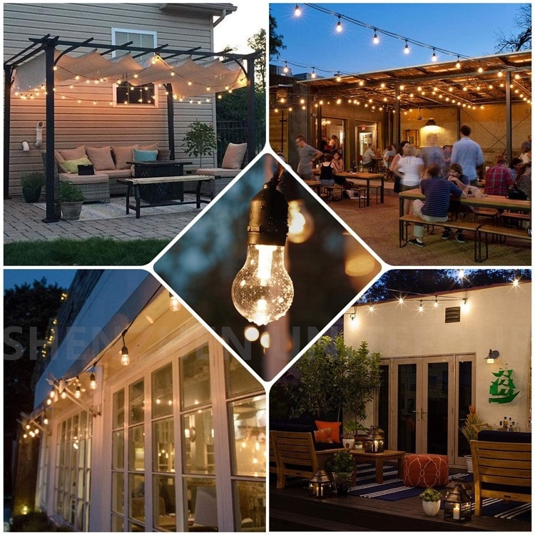 Waterproof Outdoor String Lights Patio Light Sockets Warm White Bulbs Shatterproof Hanging Lantern for Fence Porch Backyard