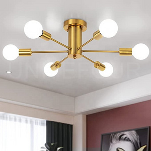 Semi Flush Mount Ceiling Light Modern Sputnik 6 Lights Chandelier Mid Century Pendant Light Fixture for Bedroom