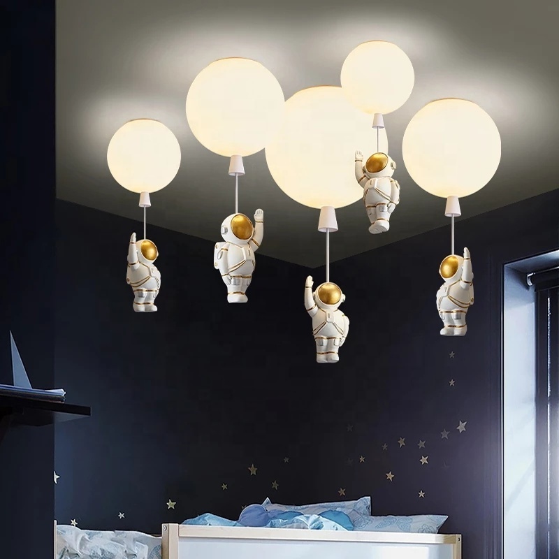 Nordic Glass Ball Led Pendant Light for Children Nursery Room Creative Astronaut Balloon Ceiling Lamp Home Decoration Fixtures