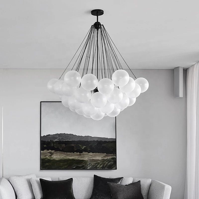 Nordic Frosted Glass Ball Chandeliers Children's Room Modern Hanging Lamps Dinning Living Room Gold Black LED Lighting Fixtures