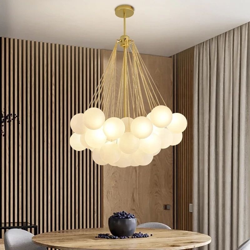 Nordic Frosted Glass Ball Chandeliers Children's Room Modern Hanging Lamps Dinning Living Room Gold Black LED Lighting Fixtures