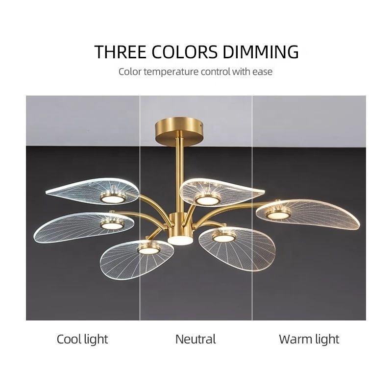 Nordic LED Ceiling Lamp Modern Copper Chandeliers for Bedroom Living Room Lotus Leaf Shape Design Home Decor Lighting Fixture