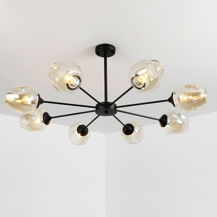 8 Light Chandelier Large 1m Ceiling Light Fixture With Glass Classic Black Pendent Light Fixture For Living Room Farm house