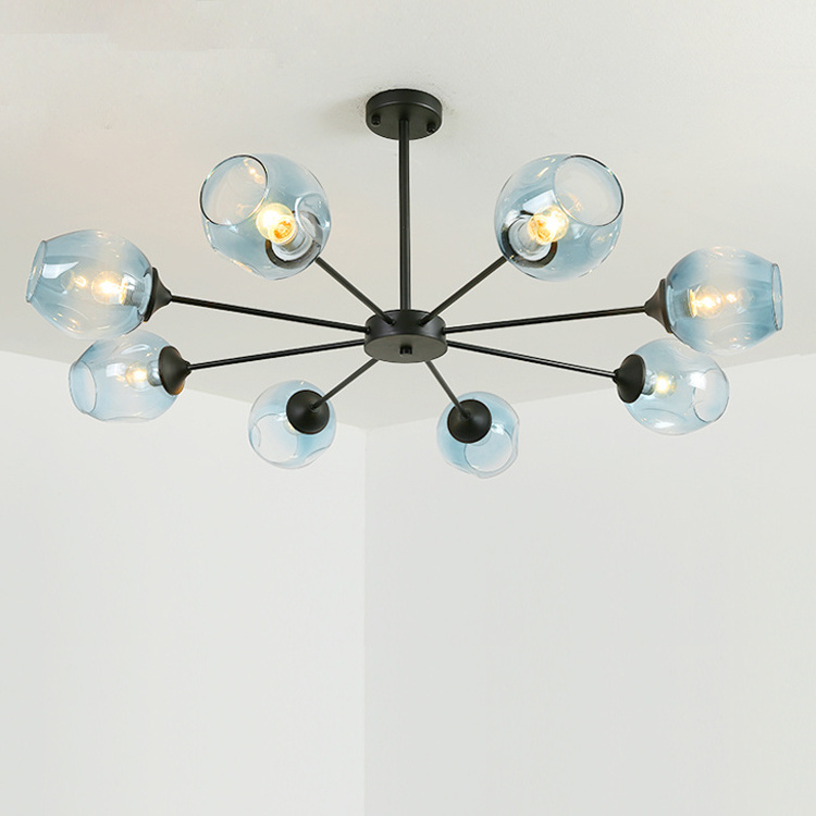 8 Light Chandelier Large 1m Ceiling Light Fixture With Glass Classic Black Pendent Light Fixture For Living Room Farm house