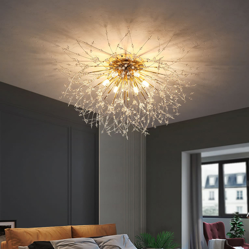 Sputnik Firework Chandelier, LED Crystal Modern Ceiling Light Fixtures 8 Lights Pendant Light Stainless Steel Ceiling Lamp