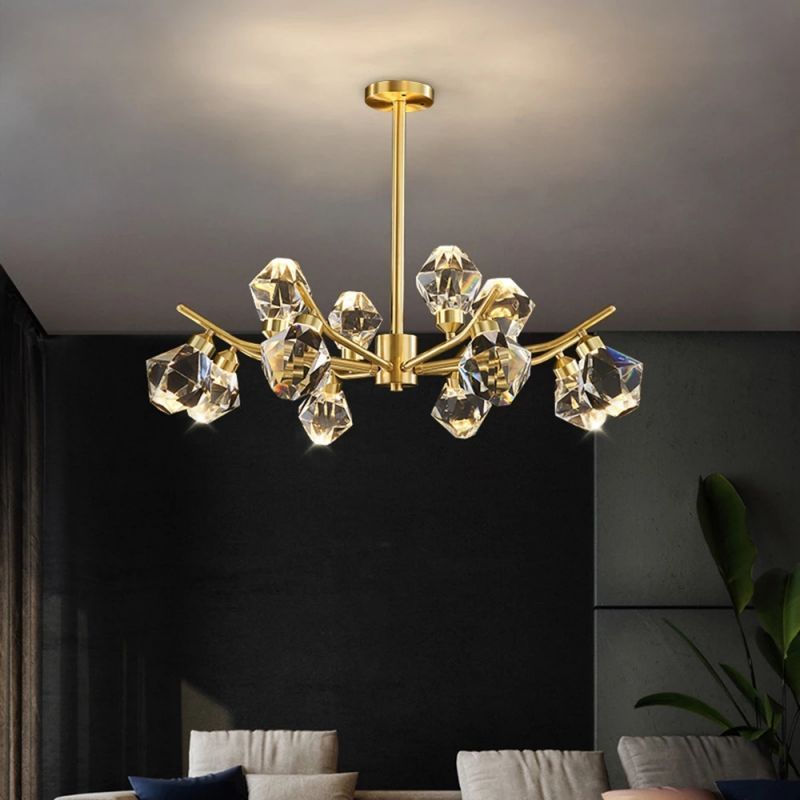 Chandelier Modern K9 Crystal Chandelier 15 Lights Modern Brass Ceiling Agent Flat Mount Pendant Light Fixtures for Dining Room