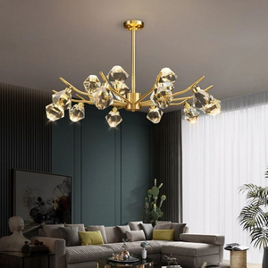 Chandelier Modern K9 Crystal Chandelier 15 Lights Modern Brass Ceiling Agent Flat Mount Pendant Light Fixtures for Dining Room