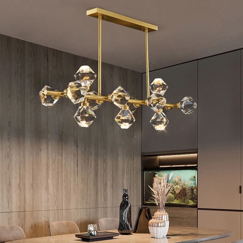 Chandelier Modern K9 Crystal Chandelier 15 Lights Modern Brass Ceiling Agent Flat Mount Pendant Light Fixtures for Dining Room