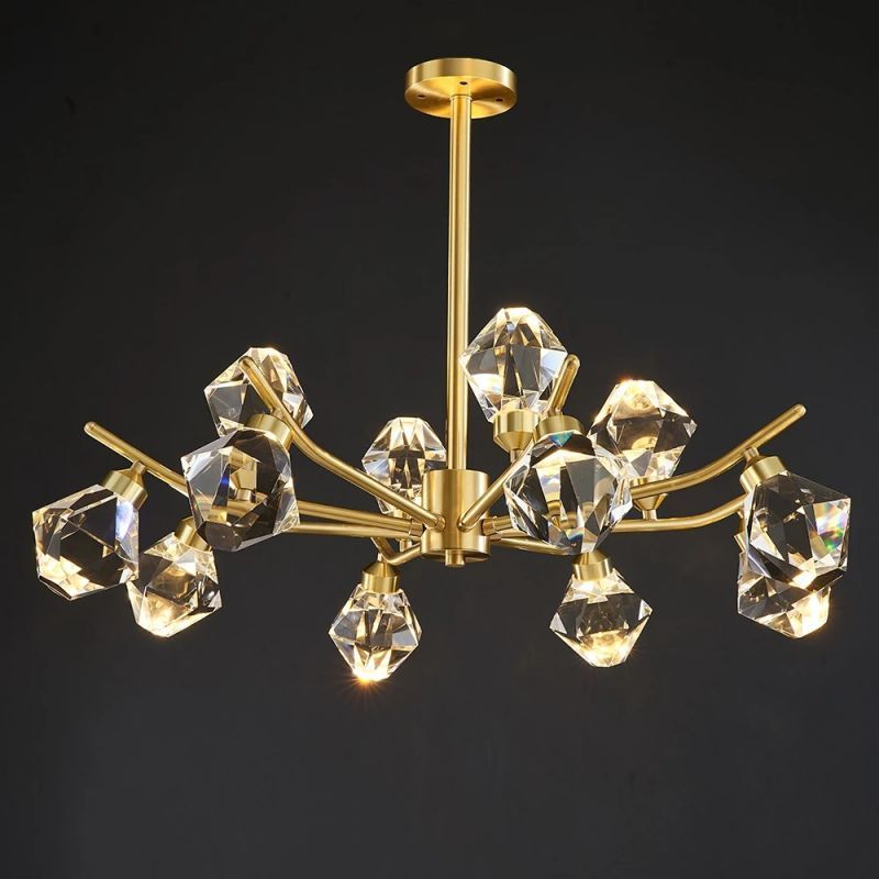 Chandelier Modern K9 Crystal Chandelier 15 Lights Modern Brass Ceiling Agent Flat Mount Pendant Light Fixtures for Dining Room