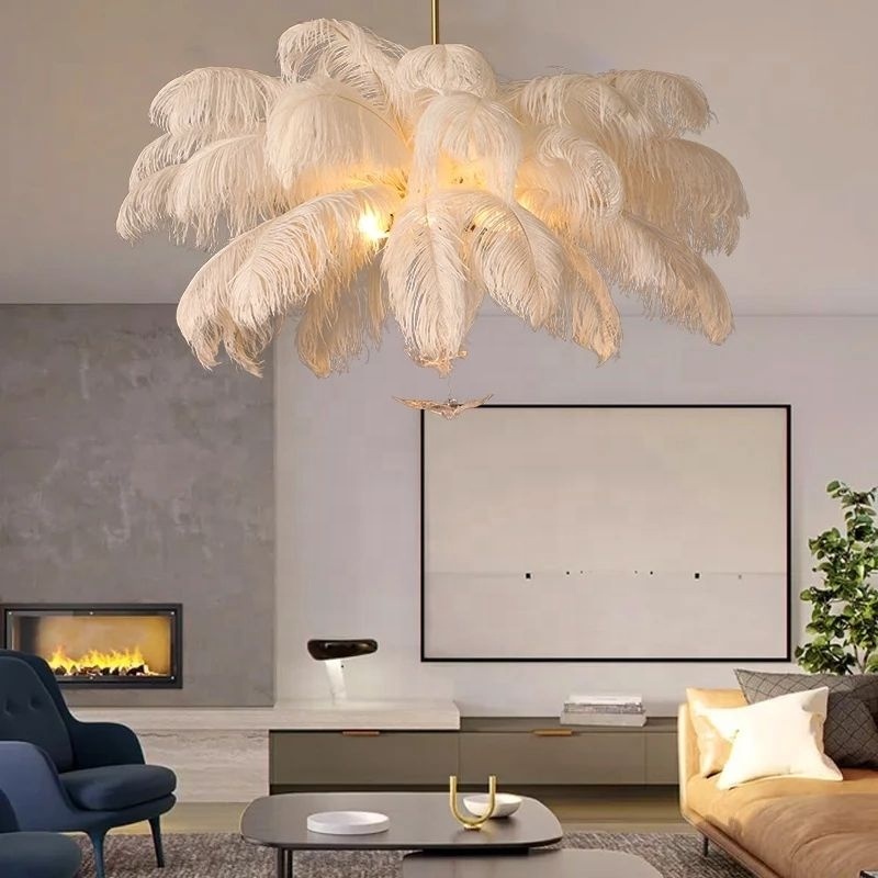 Modern Colorful Feather Chandeliers LED Pendant Light For Living Room Bedroom Lamp With Feathers Indoor Decoration Ceiling Light