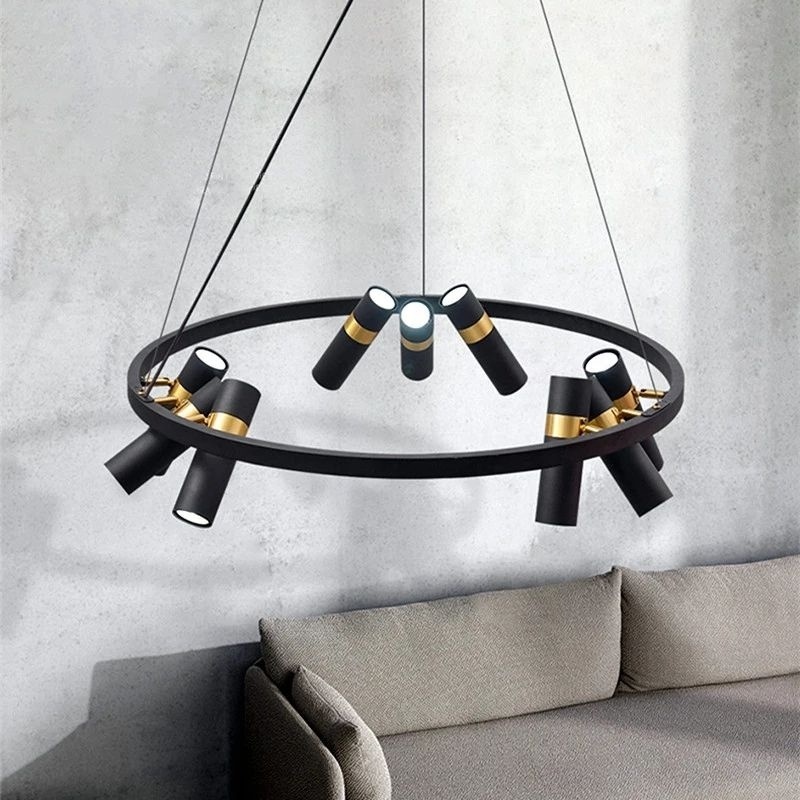 Nordic Loft Black Metal Circle Led Pendant Lamp Art Adjustable Heads Livingroom Dining Kitchen Bar Decor Hanging Light Fixtures