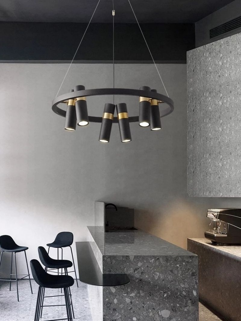 Nordic Loft Black Metal Circle Led Pendant Lamp Art Adjustable Heads Livingroom Dining Kitchen Bar Decor Hanging Light Fixtures