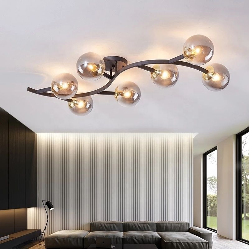 Nordic Glass Ball Lighting For Living Room Home Decoration Bedroom Kitchen Loft Led Chandelier Tree Branch Ceiling Lamp E27 Bulb