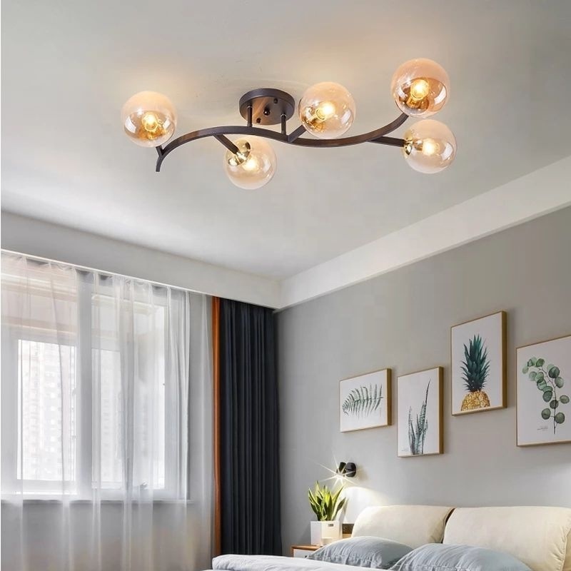 Nordic Glass Ball Lighting For Living Room Home Decoration Bedroom Kitchen Loft Led Chandelier Tree Branch Ceiling Lamp E27 Bulb