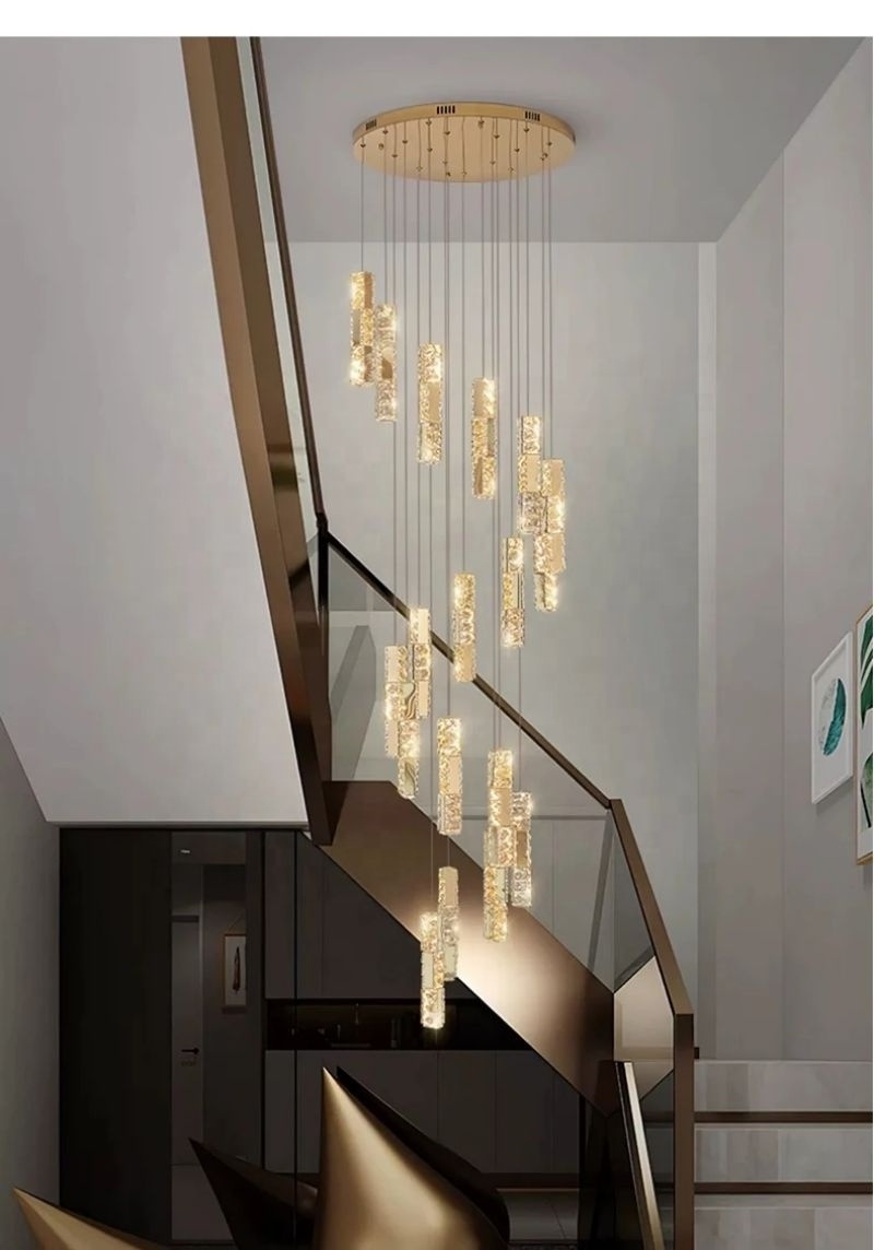 Nordic Duplex Staircase Long Lamp Villa Crystal Chandelier Modern Led Chandelier Light Luxury Staircase Corner Chandelier