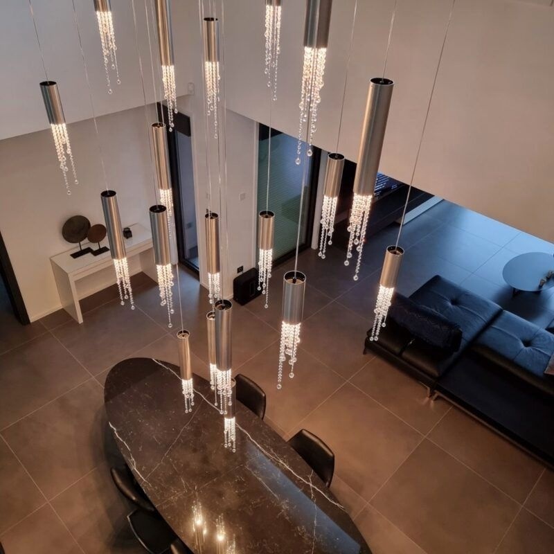 Light Luxury Crystal Large Staircase Chandelier Modern LED Living Room Hall Loft Hanging Lighting Indoor Ceiling Lustre Fixtures