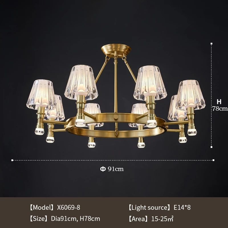 Modern Pendant light Copper Gold Chandelier For Living Dining Room Bedside Lamp Villa Study Hanging Lights LED Big Chandelier