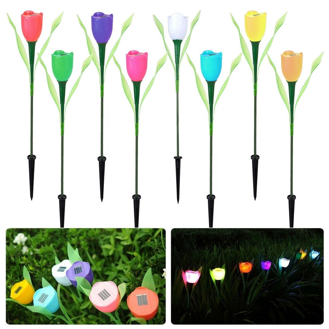 Solar Stake Lights Solar Tulip Flower Shape Solar Powered LED Lamp Outdoor Yard Garden Lawn Path Light Decorative Lamp