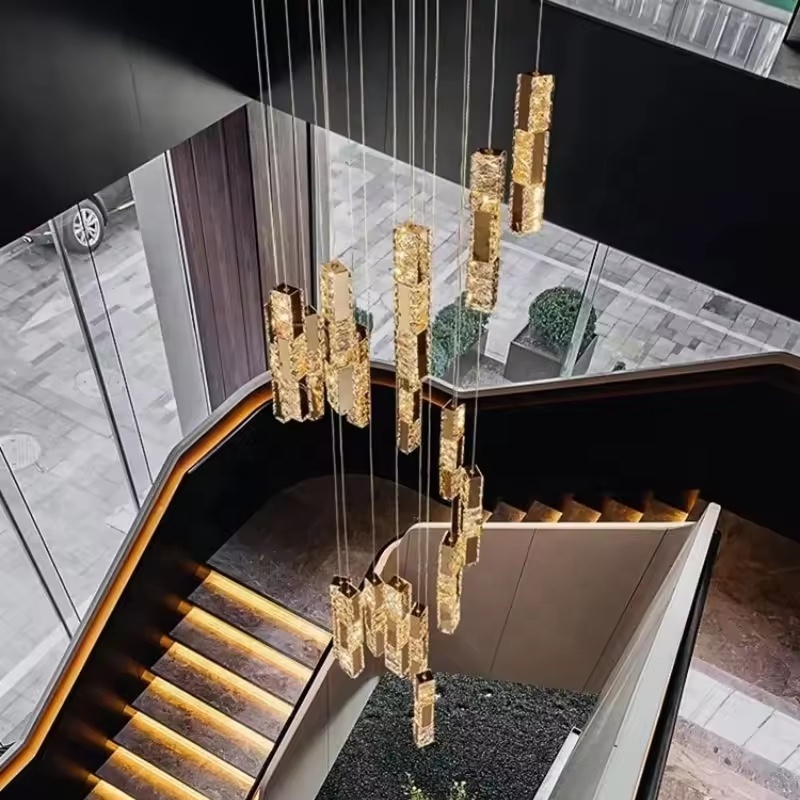 Nordic Duplex Staircase Long Lamp Villa Crystal Chandelier Modern Led Chandelier Light Luxury Staircase Corner Chandelier