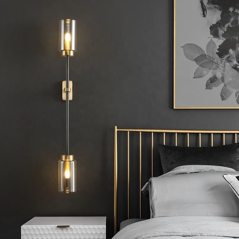 Modern Copper Wall Light Living Room Glass Sconce LED Wall Lamp Vintage Light Fixture Bedroom/Kitchen/Villa Lampara