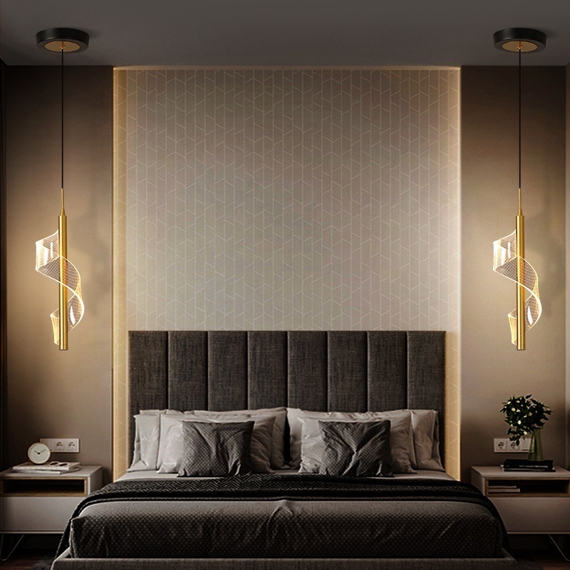 Modern Pendant Lights Bedroom Bedside Led Living Room TV Wall Decor LED Pendant Lamps Geometry Line Strip Hanging Light Fixtures