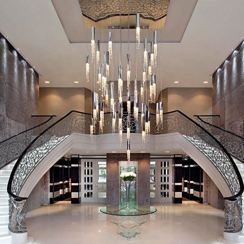 Light Luxury Crystal Large Staircase Chandelier Modern LED Living Room Hall Loft Hanging Lighting Indoor Ceiling Lustre Fixtures