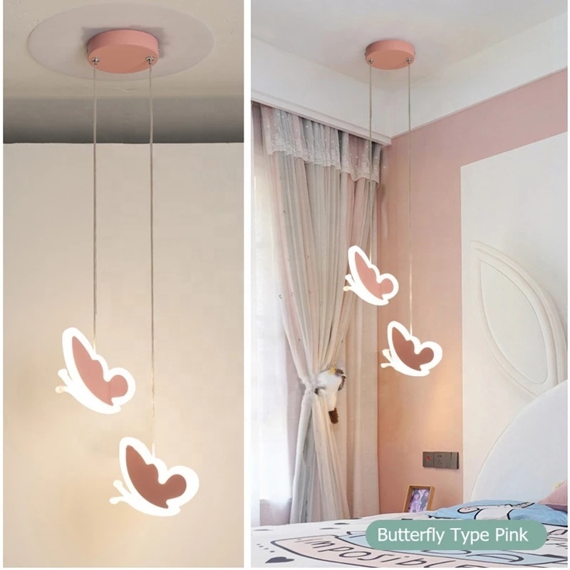 Children's Room Pendant Light Butterfly Bedroom Bedside Hanging Lamp Kindergarten Nursery Restaurant Cafe Decor Suspension Lamps