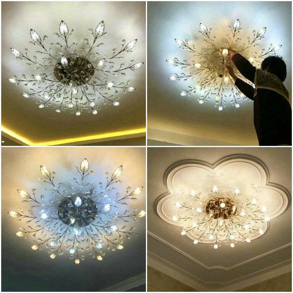 Modern Flush Mount Home Gold Black LED K9 Crystal Ceiling Chandelier Lights Fixture For Living Room Bedroom Kitchen Lamps