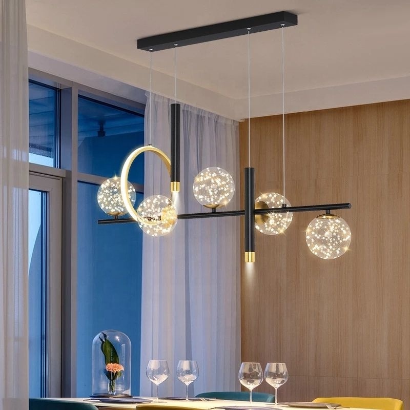 New Nordic LED Ceiling Chandelier For Dining Room Kitchen Living Room Glass Ball Pendant Lights Remote Dimming Hanging Lamp