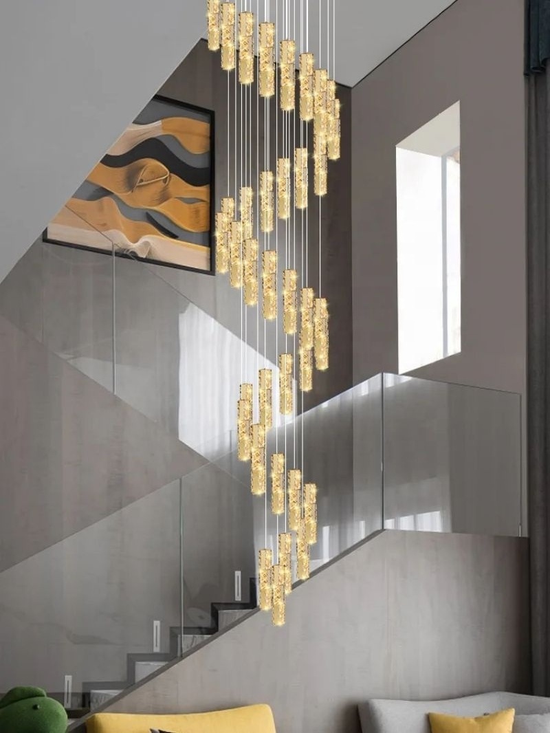 Nordic Duplex Staircase Long Lamp Villa Crystal Chandelier Modern Led Chandelier Light Luxury Staircase Corner Chandelier