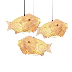 Creative Bamboo Fish Chandelier Lamp Ceiling Warm Light for Dining Room Decor LED Hanging Pendant Light for Cafe Bar Restaurant